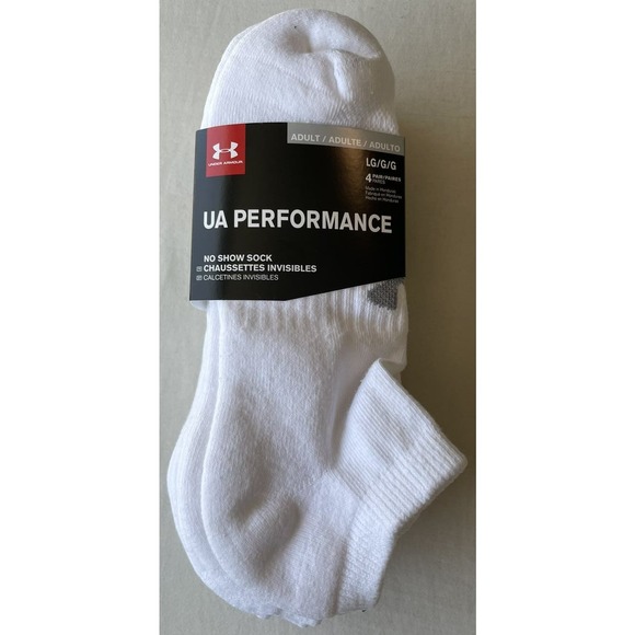 UA UNDER ARMOUR Men's No Show Socks Large White 4 pairs Pack Performance Cotton - Picture 1 of 8